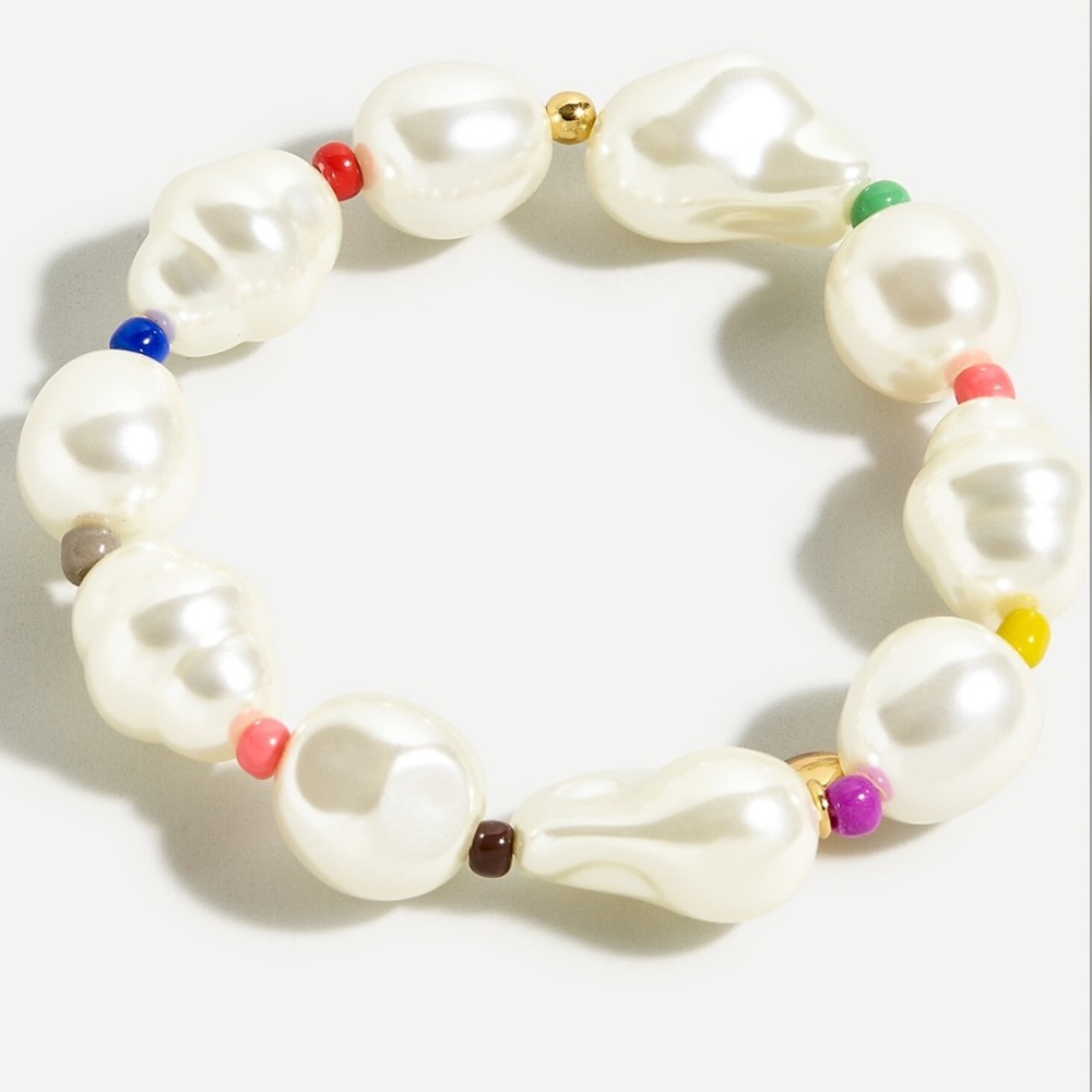 J.Crew Blair Rainbow Pop Pearl Stretch Bracelet Rainbow Multi-Color One …